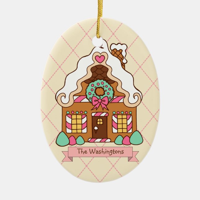 Personalised Gingerbread House Holiday Ornament (Front)