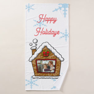 Personalised Gingerbread House Snowflakes Holidays Bath Towel