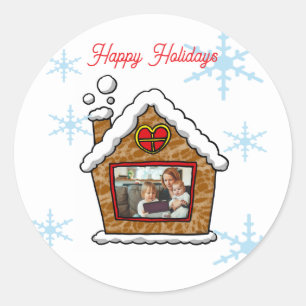 Personalised Gingerbread House Snowflakes Holidays Classic Round Sticker