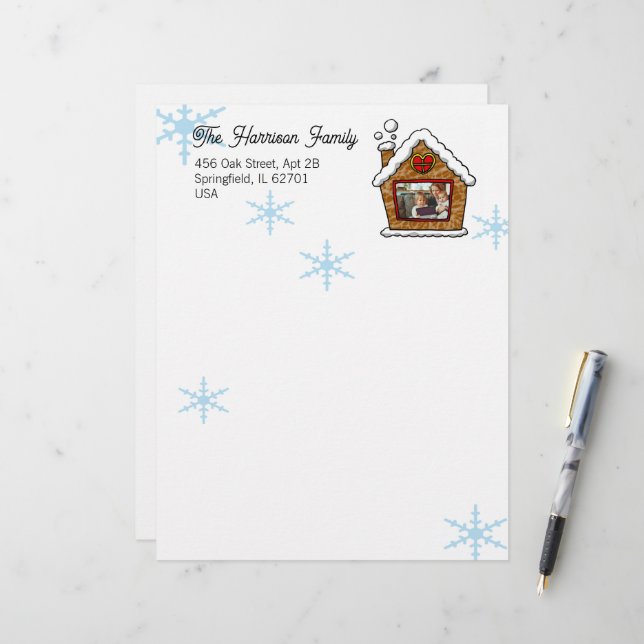 Personalised Gingerbread House Snowflakes Holidays Custom Letterhead (Front/Back In Situ)