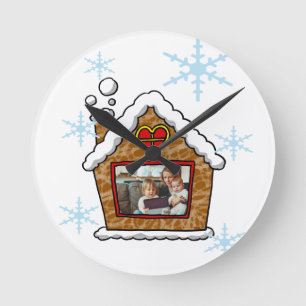 Personalised Gingerbread House Snowflakes Holidays Round Clock