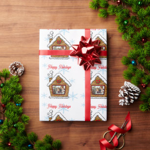 Personalised Gingerbread House Snowflakes Holidays Wrapping Paper