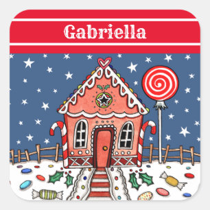 Personalised Gingerbread House Square Sticker