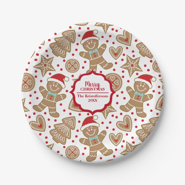 Personalised Gingerbread Man Christmas Paper Plate (Front)