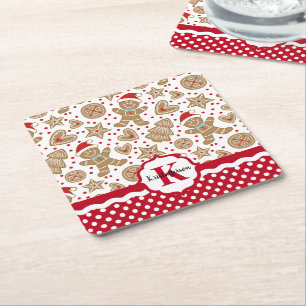 Personalised Gingerbread Man Christmas Square Paper Coaster