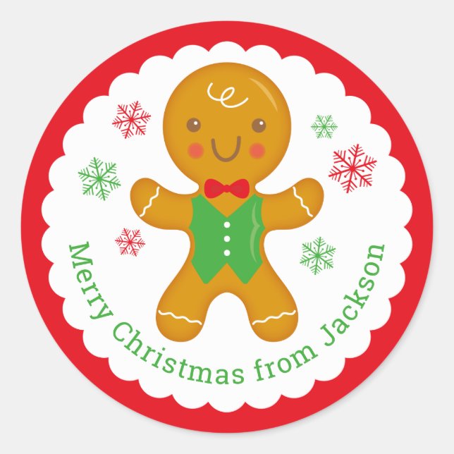 Personalised Gingerbread Man Round Sticker (Front)