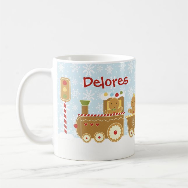 Personalised Gingerbread Train Christmas Mug (Left)