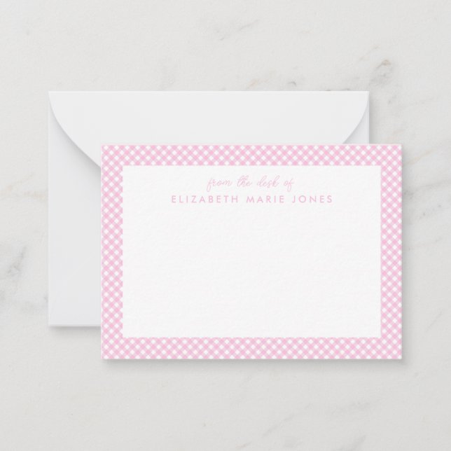 Personalised Gingham Children's Blush Pink Plaid Card (Front)