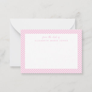 Personalised Gingham Children's Blush Pink Plaid Card