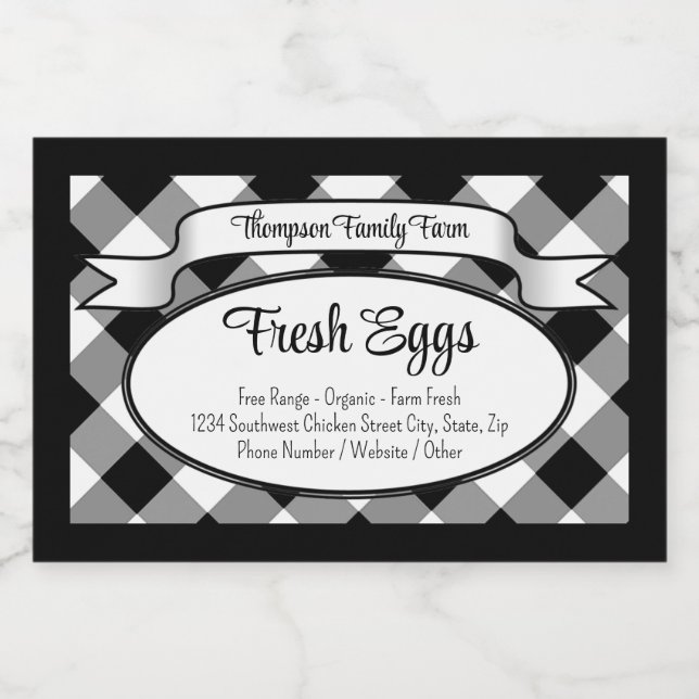 Personalised Gingham Farm Egg Carton Label (Single Label)