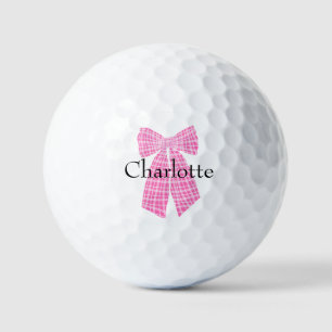 Personalised Gingham Pink Romantic Coquette Bow Golf Balls