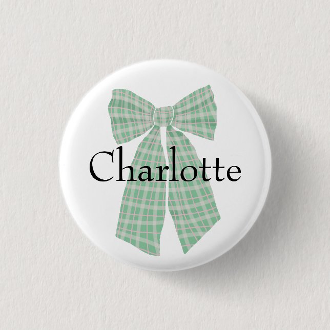 Personalised Gingham Romantic Coquette Bow Blush 3 Cm Round Badge (Front)
