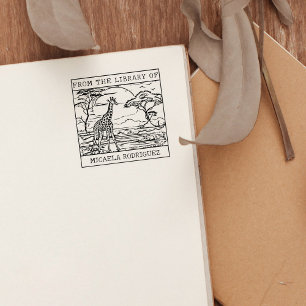 Personalised Giraffe Bookplate Rubber Stamp