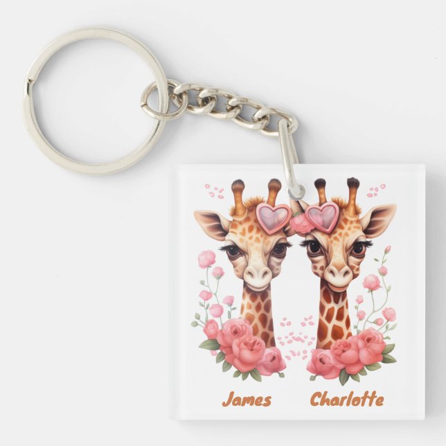 Personalised Giraffe Couple for Valentine's Day Key Ring (Front)