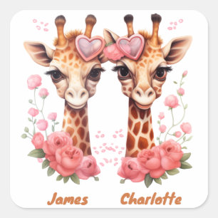 Personalised Giraffe Couple for Valentine's Day Square Sticker