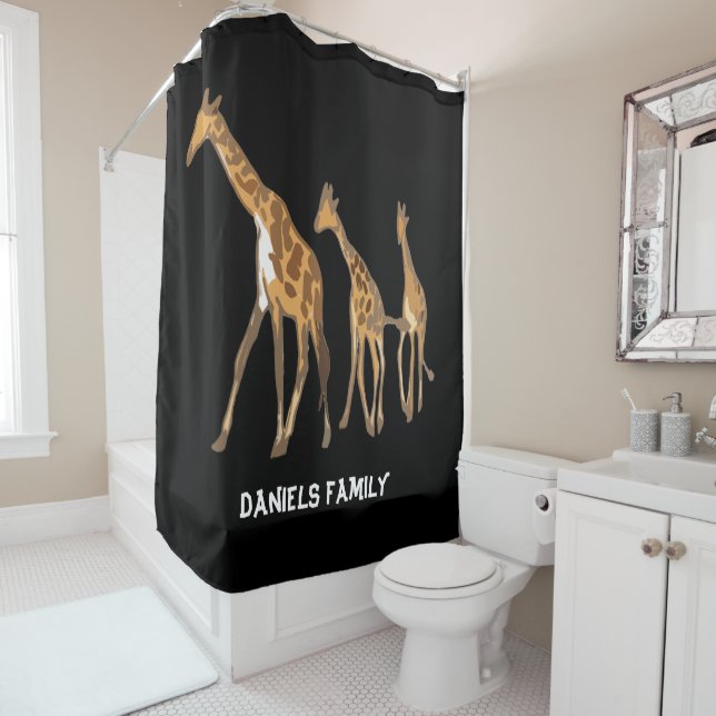 Personalised Giraffe Family  Shower Curtain (In Situ)