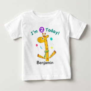 Personalised Giraffe I'm Two 2nd Birthday Baby T-Shirt