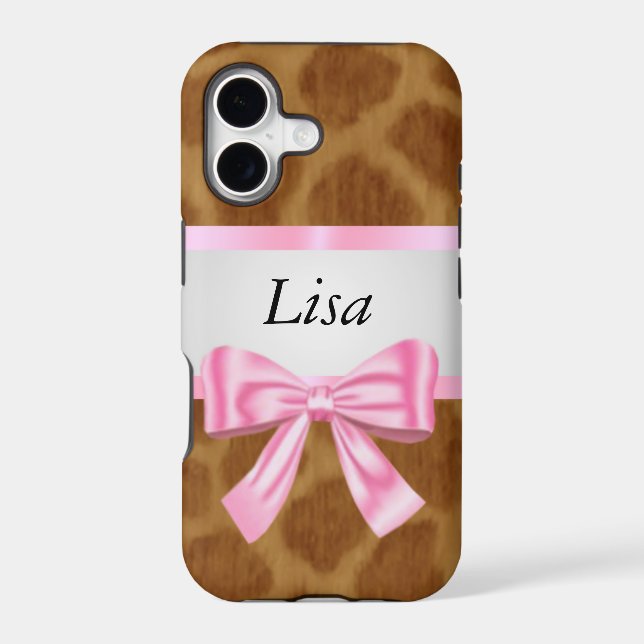 Personalised Giraffe Pattern Pink Bow (Back)