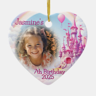Personalised Girl 7th Birthday Photo Heart Gift Ceramic Tree Decoration