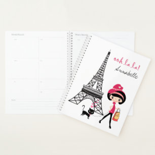 Personalised Girl and Cat Paris Eiffel Tower Planner