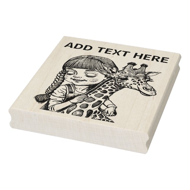 Personalised Girl And Giraffe - Wood Art Stamp (Stamp)