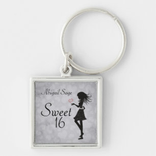 Personalised Girl and Hearts Sweet 16 Keychain