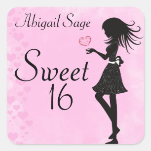 Personalised Girl and Hearts Sweet 16 Stickers