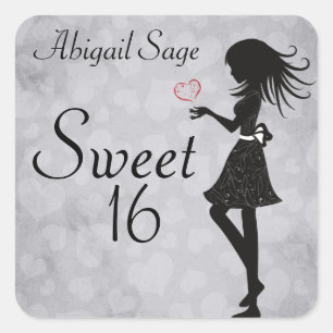 Personalised Girl and Hearts Sweet 16 Stickers