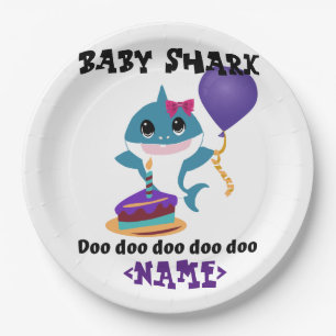 Personalised Girl Baby Shark Birthday Paper Plate
