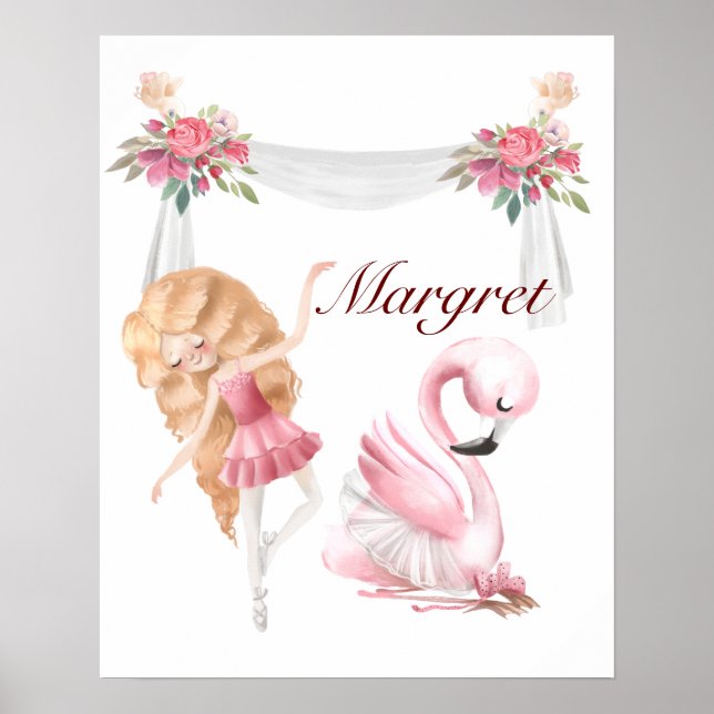 Personalised Girl Ballet Nursery  Poster (Front)