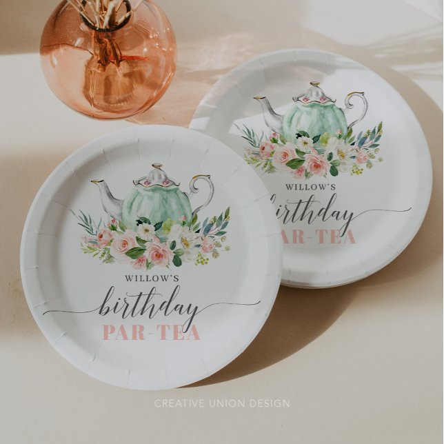 Personalised Girl Birthday Par-Tea Tea Party Paper Plate (birthday par-tea)