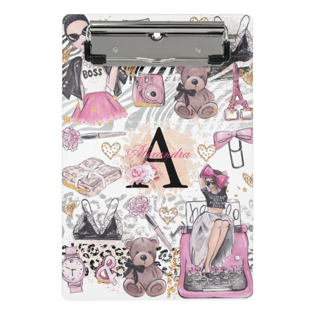 Personalised Girl Boss Luxury Illustration Mini Clipboard (Front)