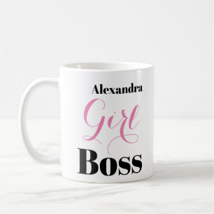 Personalised Girl Boss Pink Black Elegant Script  Coffee Mug