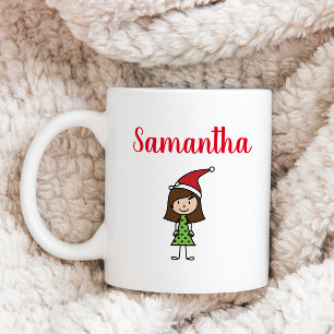 personalised girl brown hair christmas coffee mug