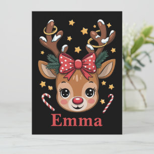 Personalised Girl Christmas Reindeer Family Xmas Holiday Card