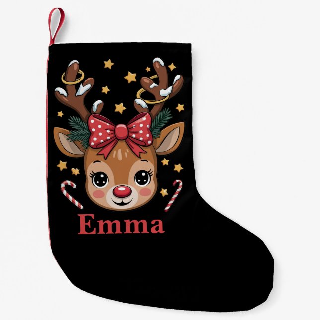 Personalised Girl Christmas Reindeer Family Xmas Small Christmas Stocking (Front)