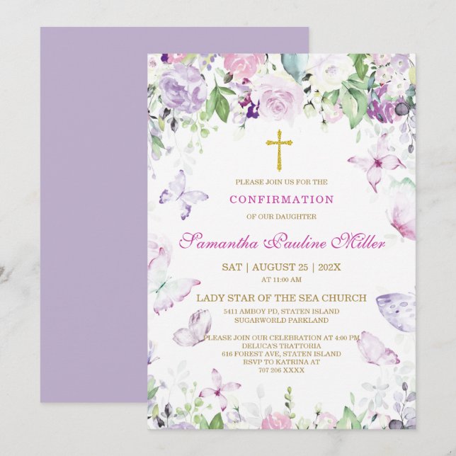 Personalised Girl Confirmation Invitation (Front/Back)