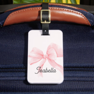 Personalised Girl Coquette Pink Bow Luggage Tag