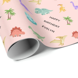 Personalised Girl Dinosaur Wrapping Paper