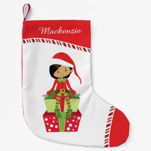 Personalised Girl Elf Small Christmas Stocking