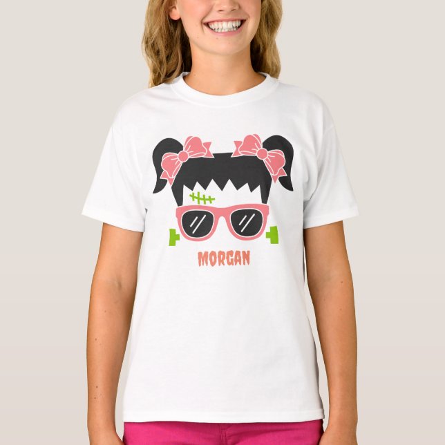 Personalised Girl Frankenstein Halloween T-Shirt (Front)