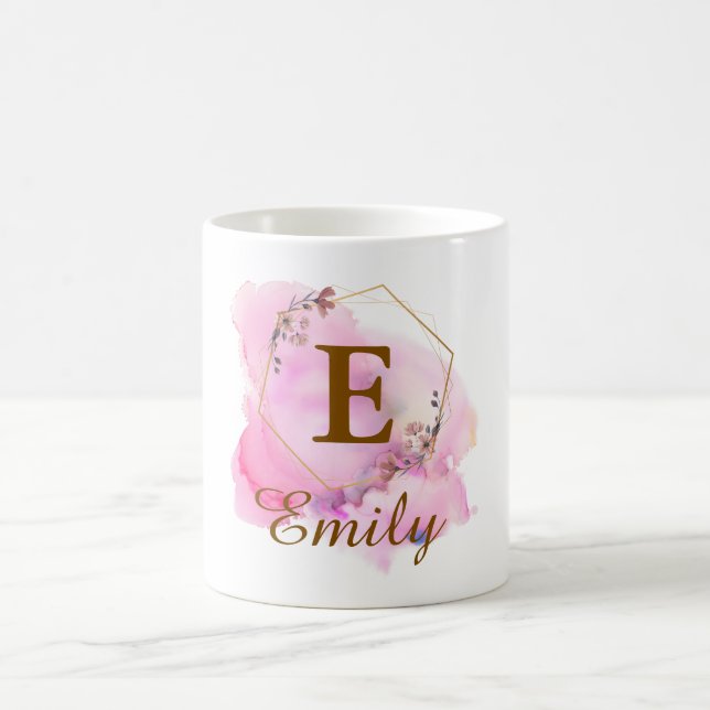 Personalised Girl Initial & Name Monogram Floral Coffee Mug (Center)