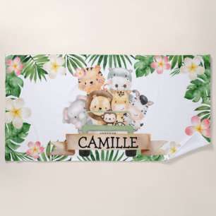 Personalised Girl Jungle Safari Kids Beach Towel