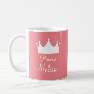 Personalised Girl Kids Princess Pink Crown Coffee Mug