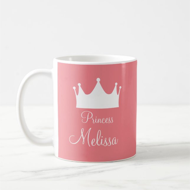 Personalised Girl Kids Princess Pink Crown Coffee Mug (Left)