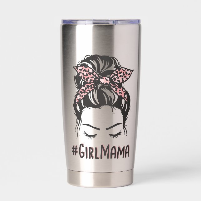 Personalised Girl Mama Messy Bun Girl Mum Gifts Insulated Tumbler (Front)