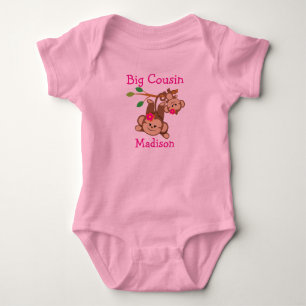 Personalised Girl Monkeys Big Cousin Baby Bodysuit