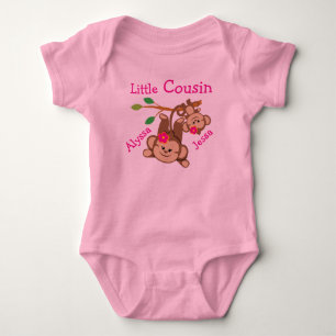 Personalised Girl Monkeys Little Cousin Baby Bodysuit