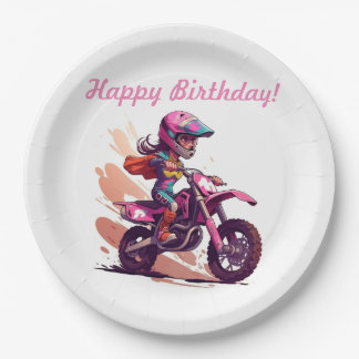 Personalised Girl Motocross Invitation Paper Plate