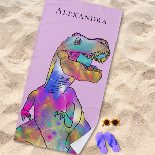Personalised Girl Name Dinosaur Beach Towel